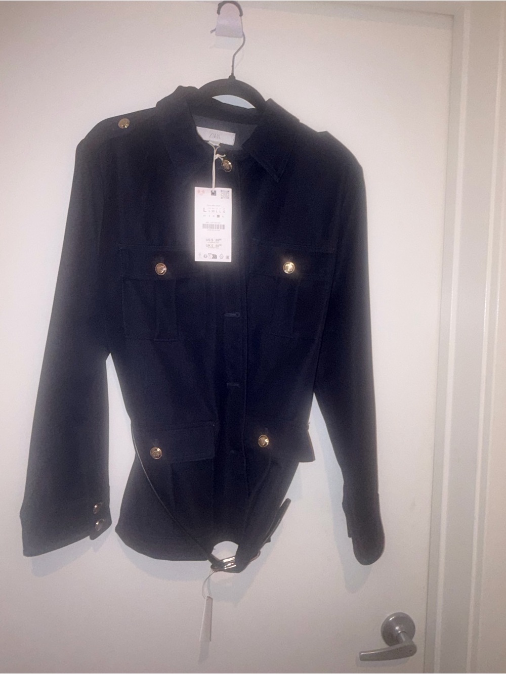 Women's Black Utility Jacket with Gold Buttons